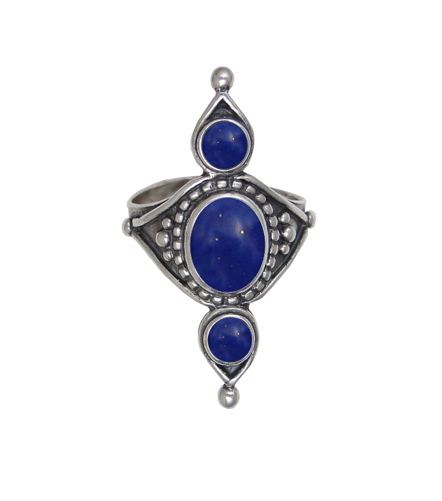 Sterling Silver Royal Ring With Lapis Lazuli And Lapis Lazuli Size 9